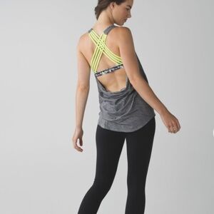Lululemon Wild Tank Size 4 Heathered Slate/Crosscourt Petal Black/Clarity Yellow